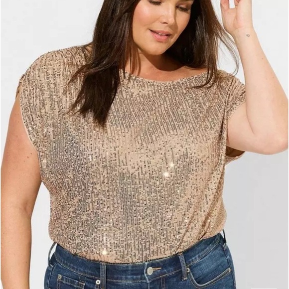 NWT Torrid - sequin off the shoulder top - gold sequin - size 3X - Picture 1 of 7